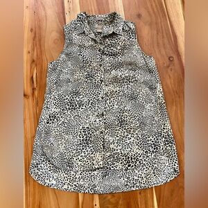 Chico's LINEN Animal Print High-Low Sleeveless Button-Up Blouse Size 2 (Large)